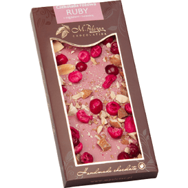 M.Pelczar Chocolatier Czekolada różowa - Ruby z żurawiną i migdałami, 85g