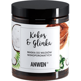 Anwen Maska do włosów niskoporowatych - Kokos i glinka - szkło, 180 ml