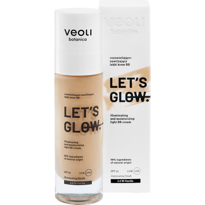 LET’S GLOW Rozświetlająco-nawilżający lekki krem BB - odcień 2.0 - Vanilla Veoli Botanica
